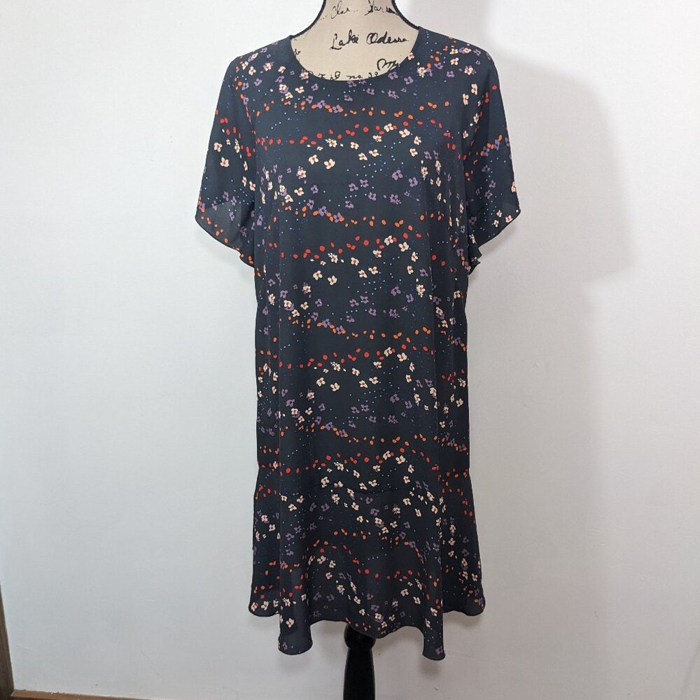 CAbi Dress Womens Small Style #3828 Muse Dark Grey Floral Print Flutter Sleeve
